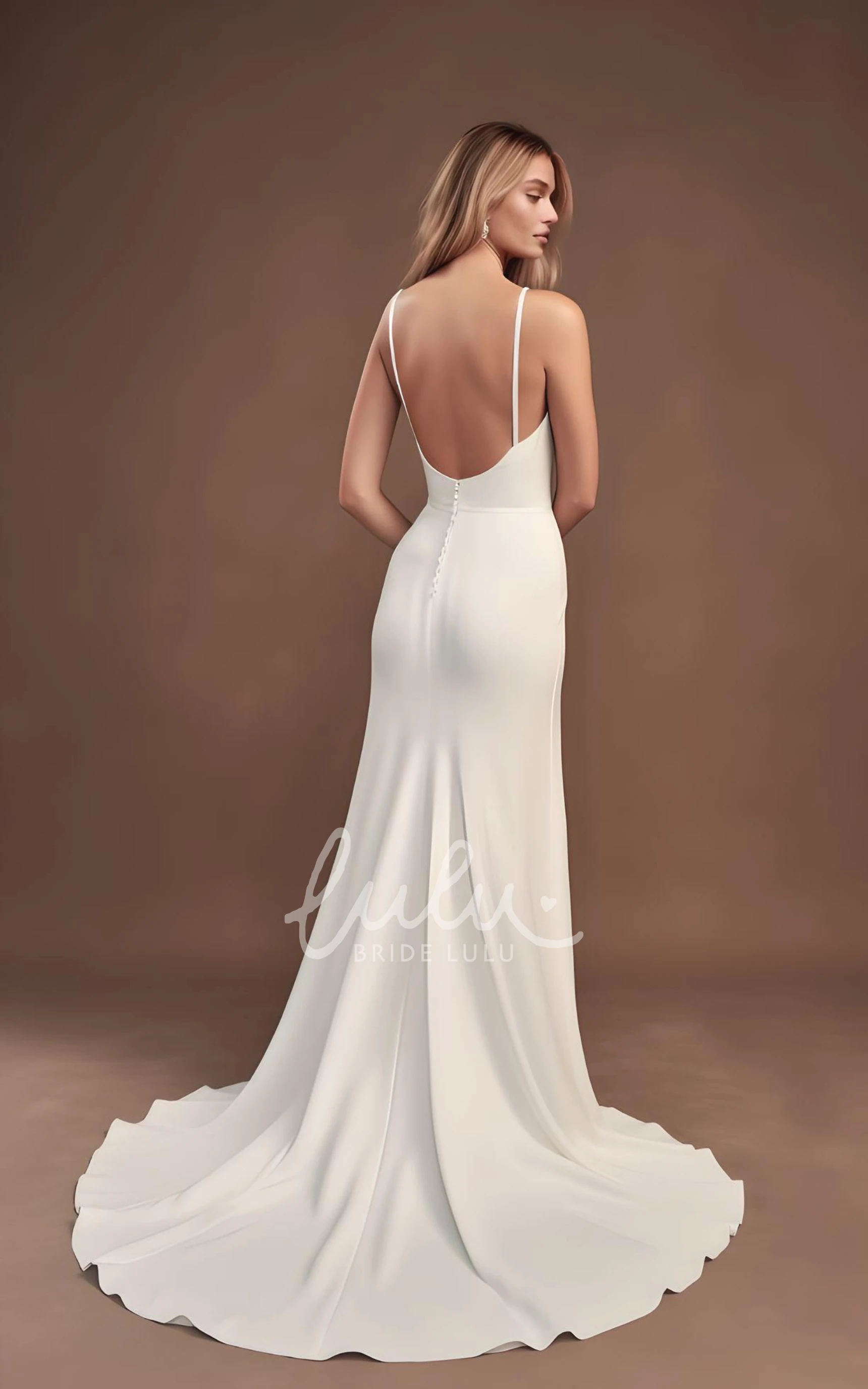 Simple Satin Wedding Dress 2025 Mermaid Sleeveless Split Front Spaghetti Country Beach