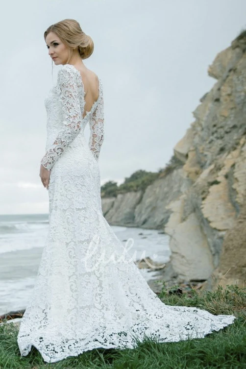 Mermaid Bateau Lace Wedding Dress with V-back Classy Bridal Gown