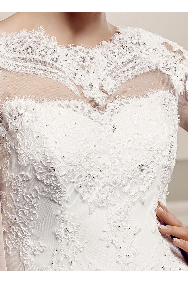 Half Sleeve Tulle Bateau Wedding Dress with Beaded Details Classy Bridal Gown