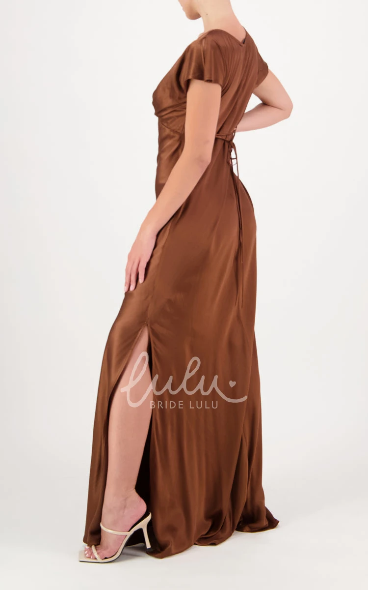 Beach Charmeuse A-line Bridesmaid Dress with Split Front Elegant & Boho