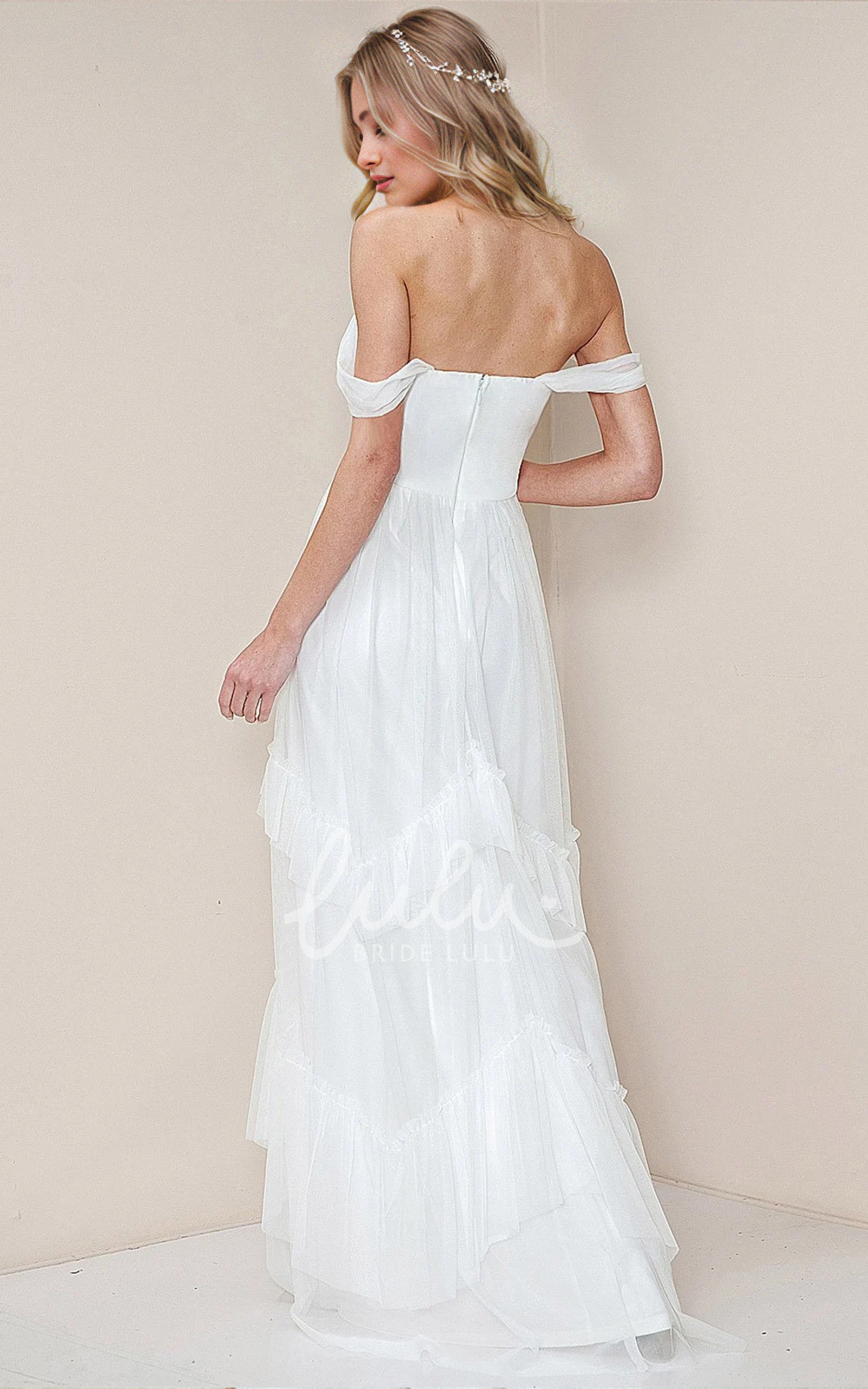 Western Sexy Off-the-Shoulder Sweetheart A-Line Maxi Wedding Dress with Zipper Back and Ruffles