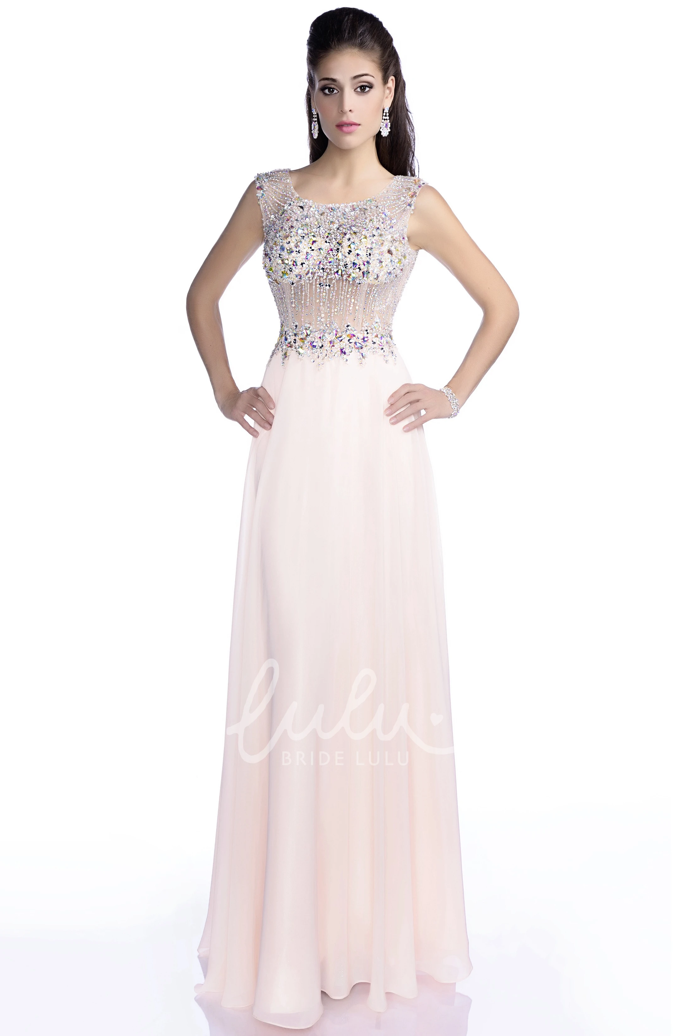 Rhinestone Bodice A-Line Chiffon Prom Dress with Keyhole Back Women's Prom Dress 2025