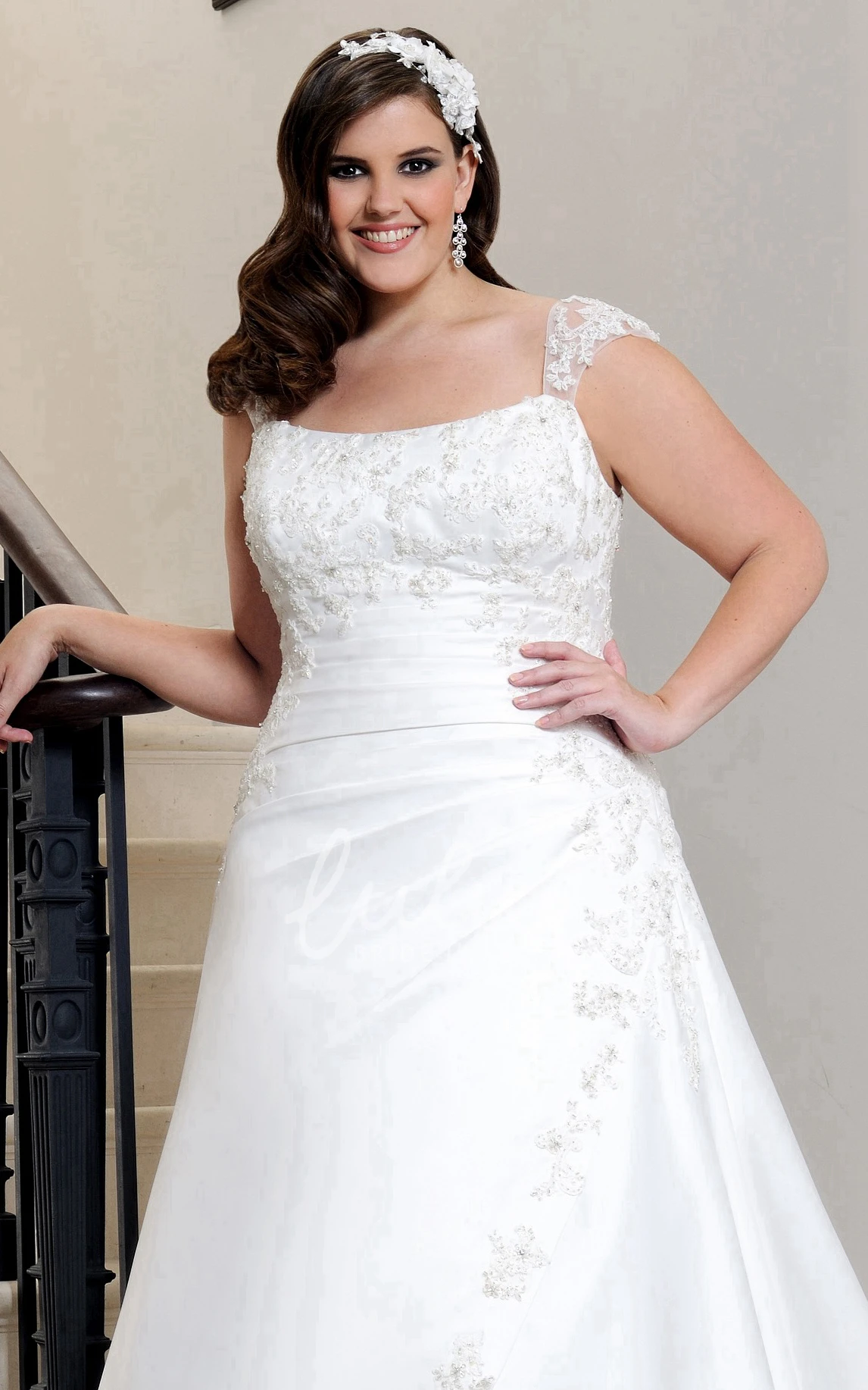 A-Line Lace Caped-Sleeve Wedding Dress with Corset Back