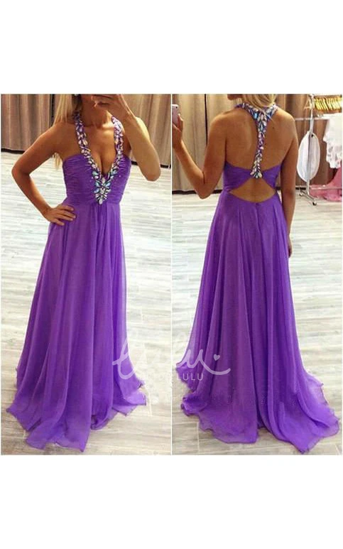Halter A-line Chiffon Formal Dress with Keyhole Back Classic Style