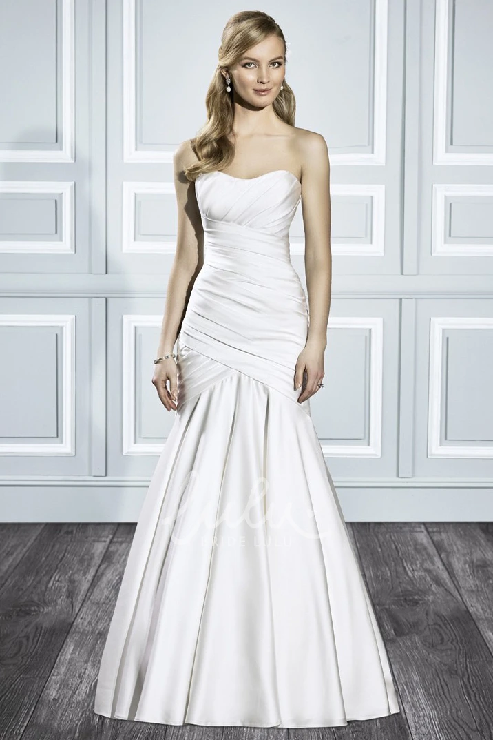 Long Trumpet Satin Wedding Dress with Ruching and V-Back