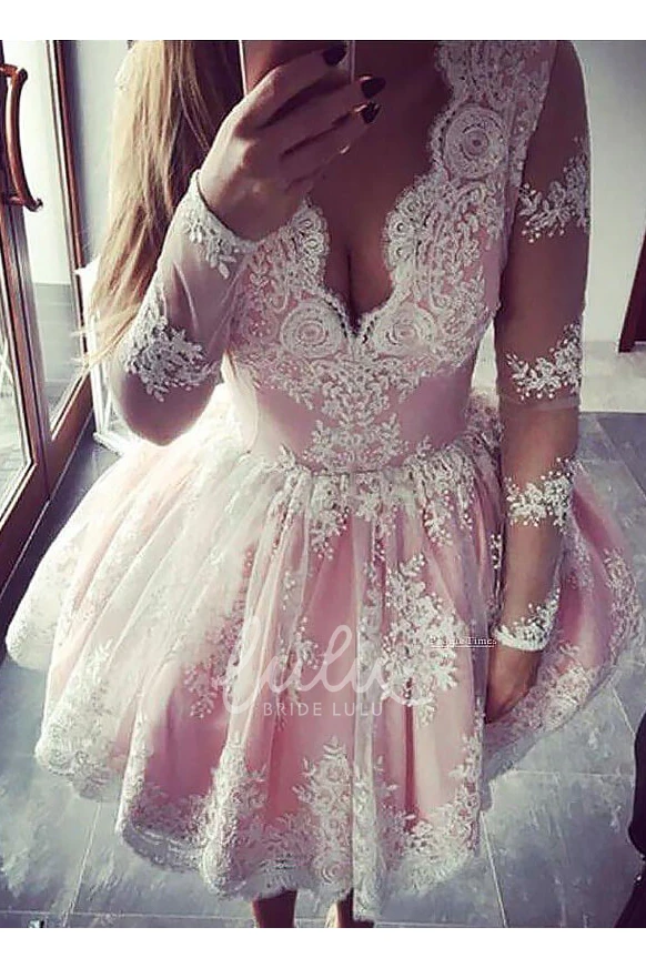 Scalloped V-neck Long Sleeve Lace A-line Homecoming Dress