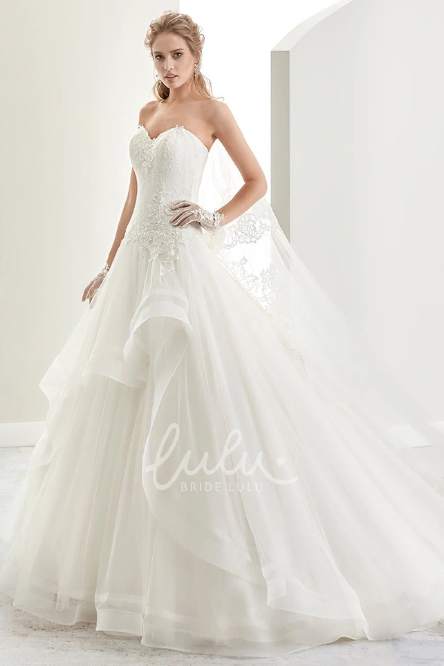 A-Line Sweetheart Wedding Dress with Appliques and Ruffles Elegant Bridal Gown