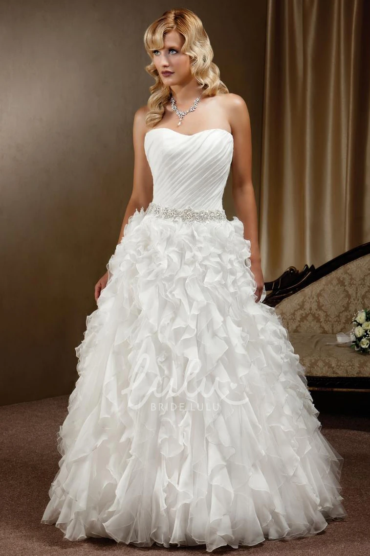 Cascading-Ruffle Strapless Chiffon Wedding Dress with Ruching