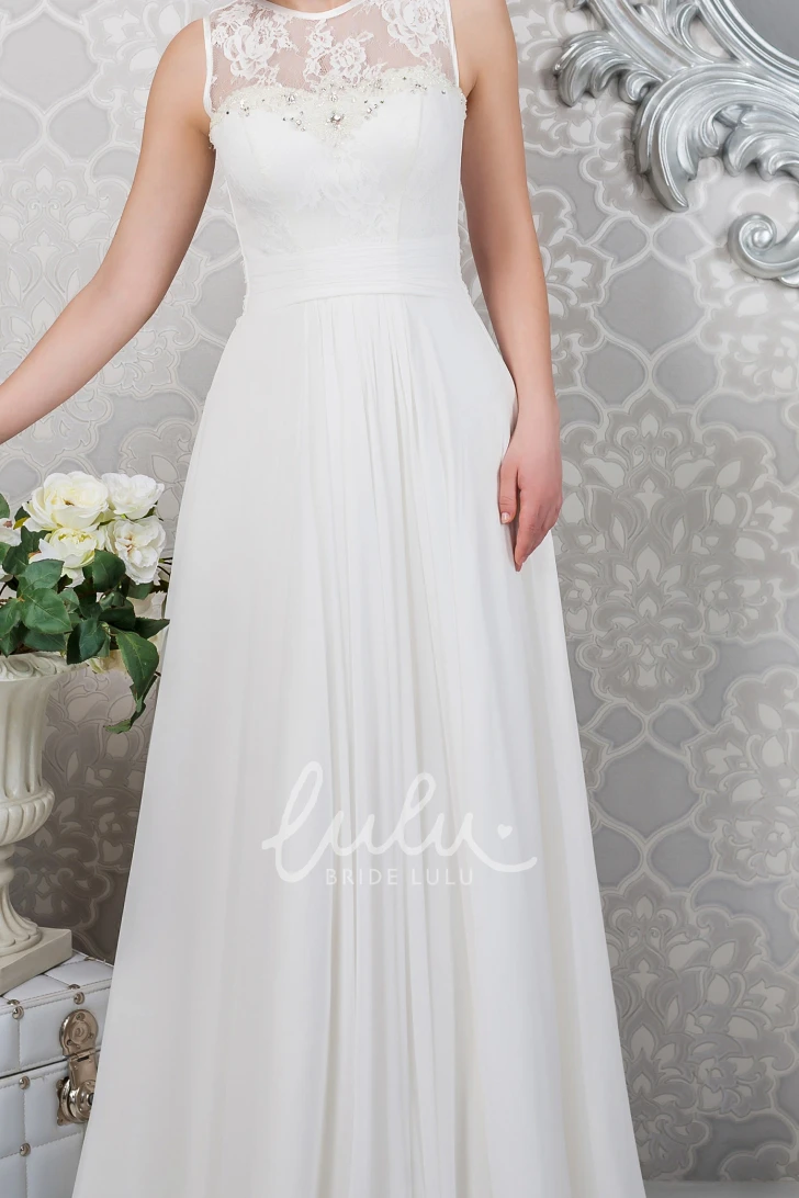 Sleeveless A-Line Chiffon Wedding Dress with Appliques and Pleats