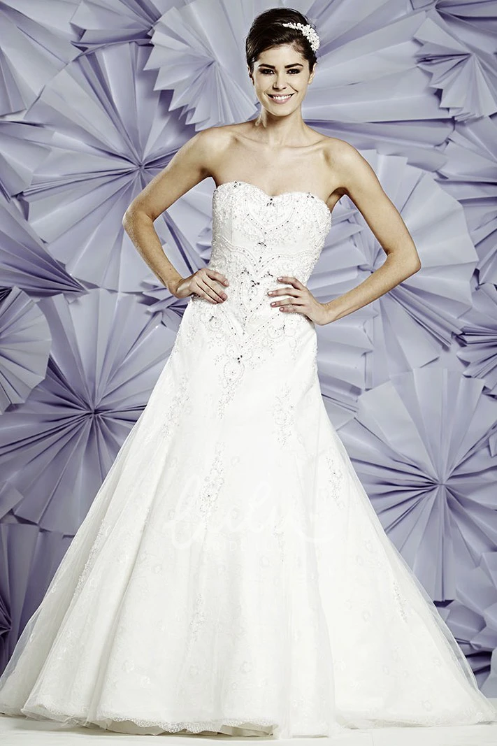 Sweetheart Beaded Tulle A-Line Wedding Dress Maxi Sleeveless Appliques
