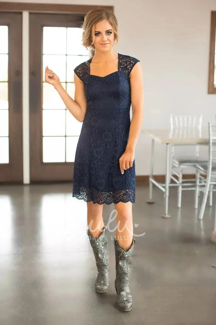 Romantic Lace Square Neck Bridesmaid Dress with Keyhole and Mini Length