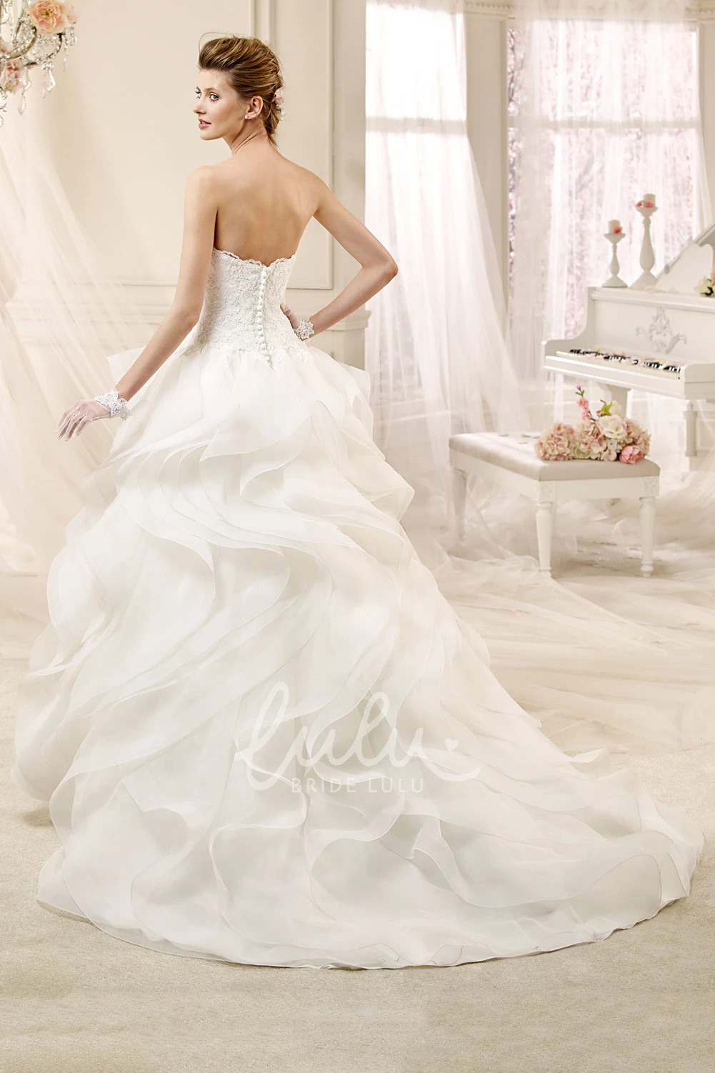 Cascading Ruffles A-Line Wedding Dress with Sweetheart Neckline Unique Wedding Dress