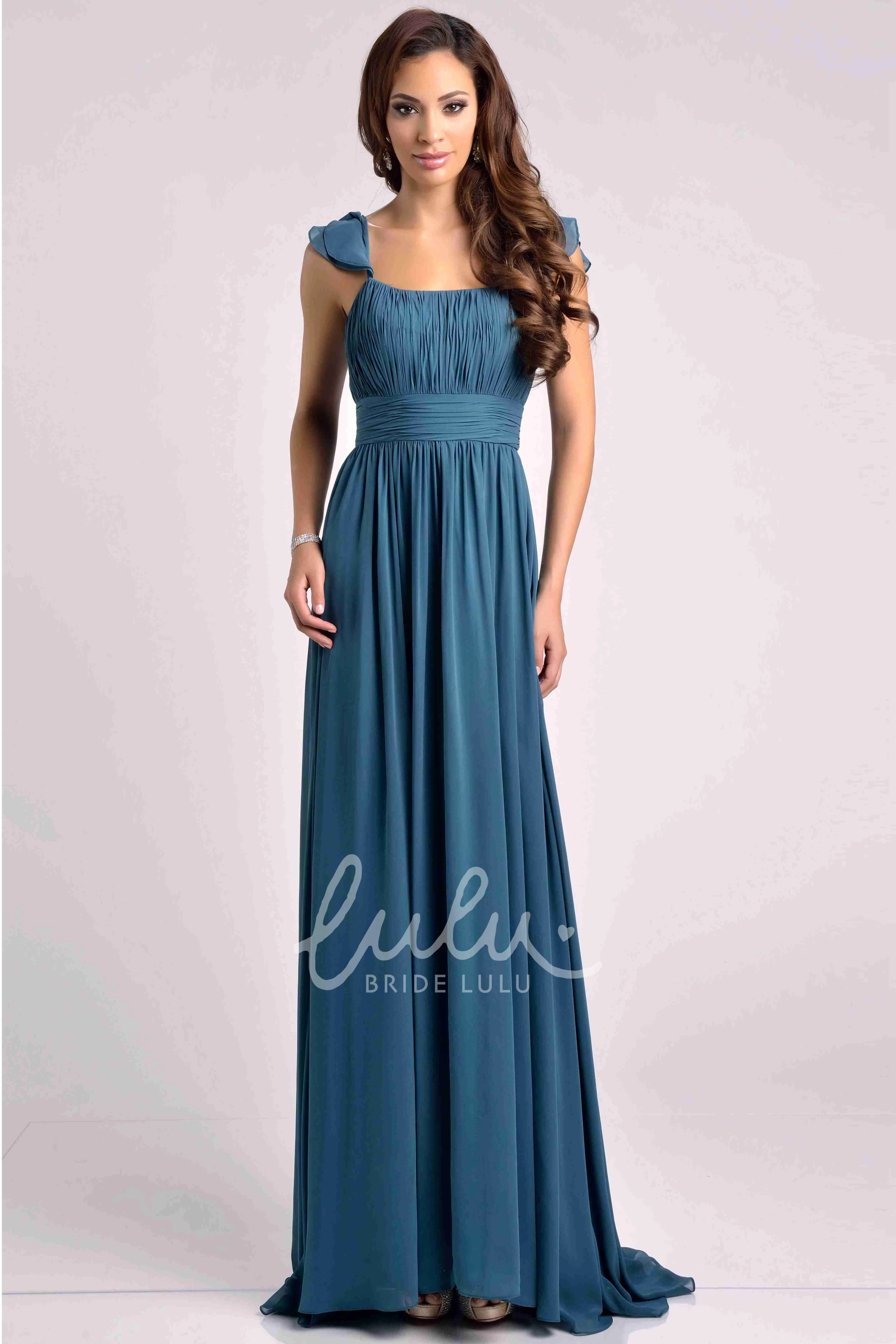 A-Line Ruffle Shoulder Chiffon Bridesmaid Dress with Pleats