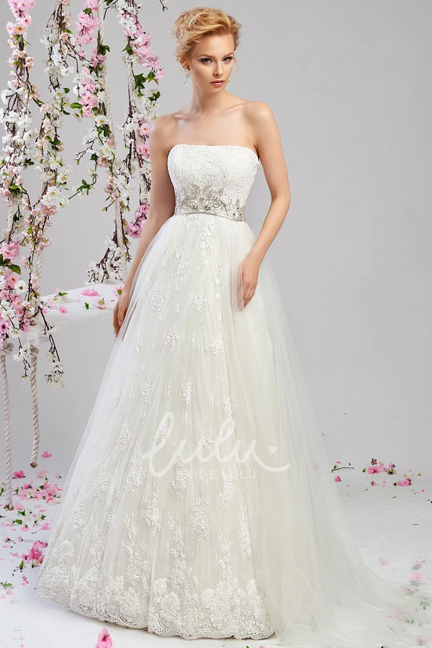 Appliqued Tulle Wedding Dress A-Line Floor-Length Strapless