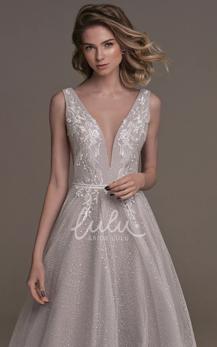 Bohemian V-Neck A-Line Guest Dress with Low V-Back Flowy Sash Unique