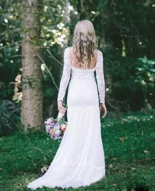 Chiffon Sheath Wedding Dress with Scoop Neckline and Open Back