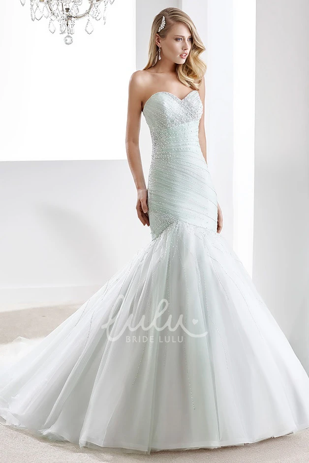 Mermaid Wedding Gown with Pleated Details Sweetheart Beaded & Open Back