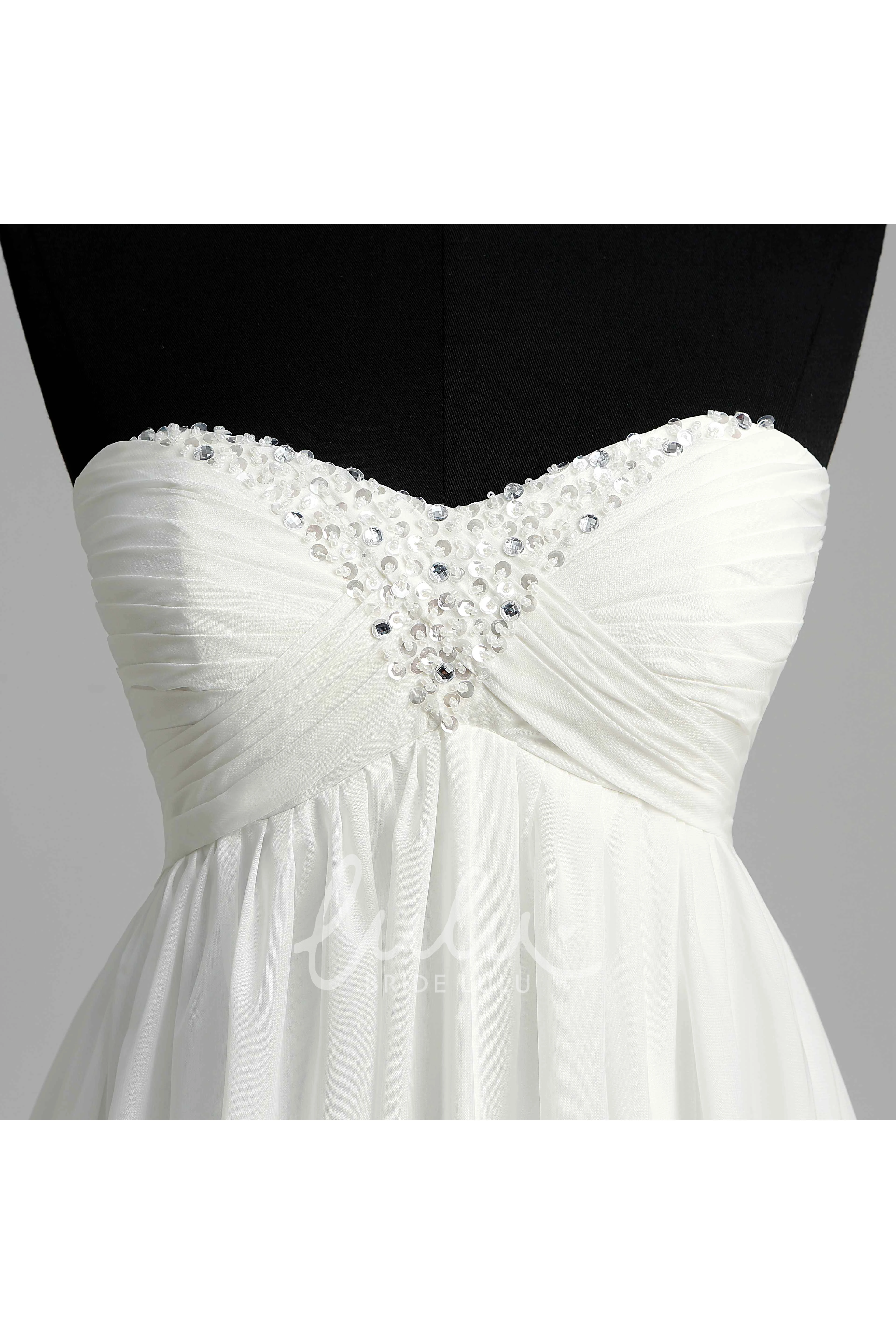 Chiffon A-line Wedding Dress with Sweetheart Neckline Sleeveless Design Beaded Bodice and Ruched Skirt