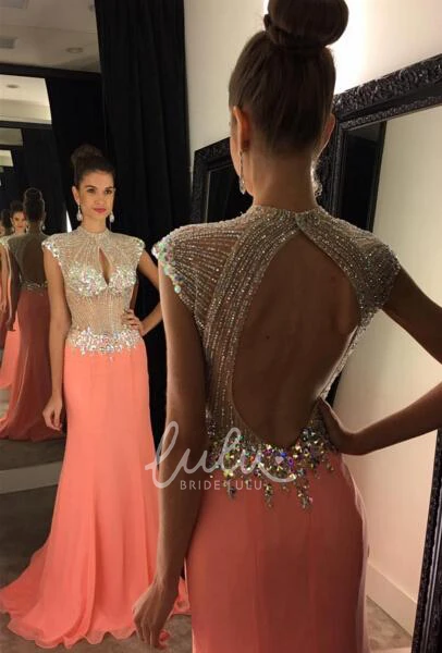 Crystal Sequins Evening Dress with Cap Sleeves