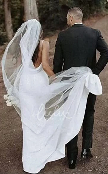 Elegant Satin Mermaid Wedding Dress with V-neck and Open Back