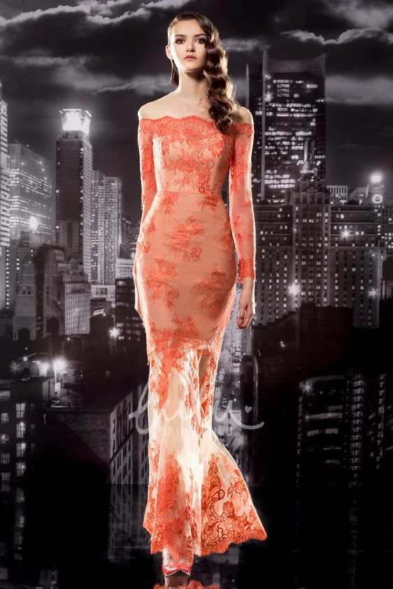 Lace Off-The-Shoulder Mermaid Prom Dress with Long Sleeves
