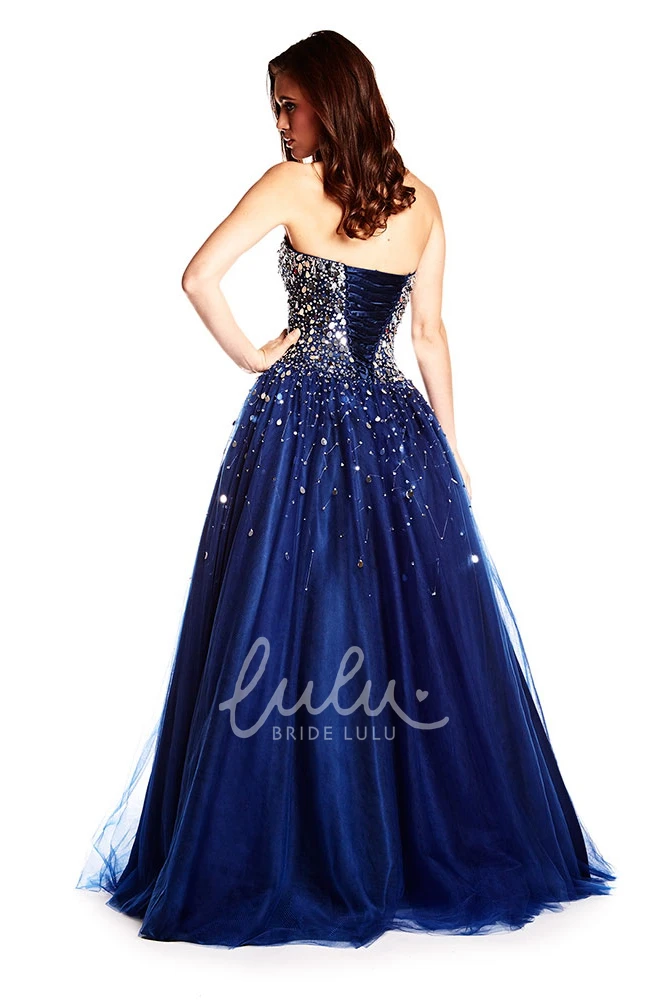Crystal Strapless A-Line Tulle Prom Dress with Corset Back Elegant Floor-Length Gown