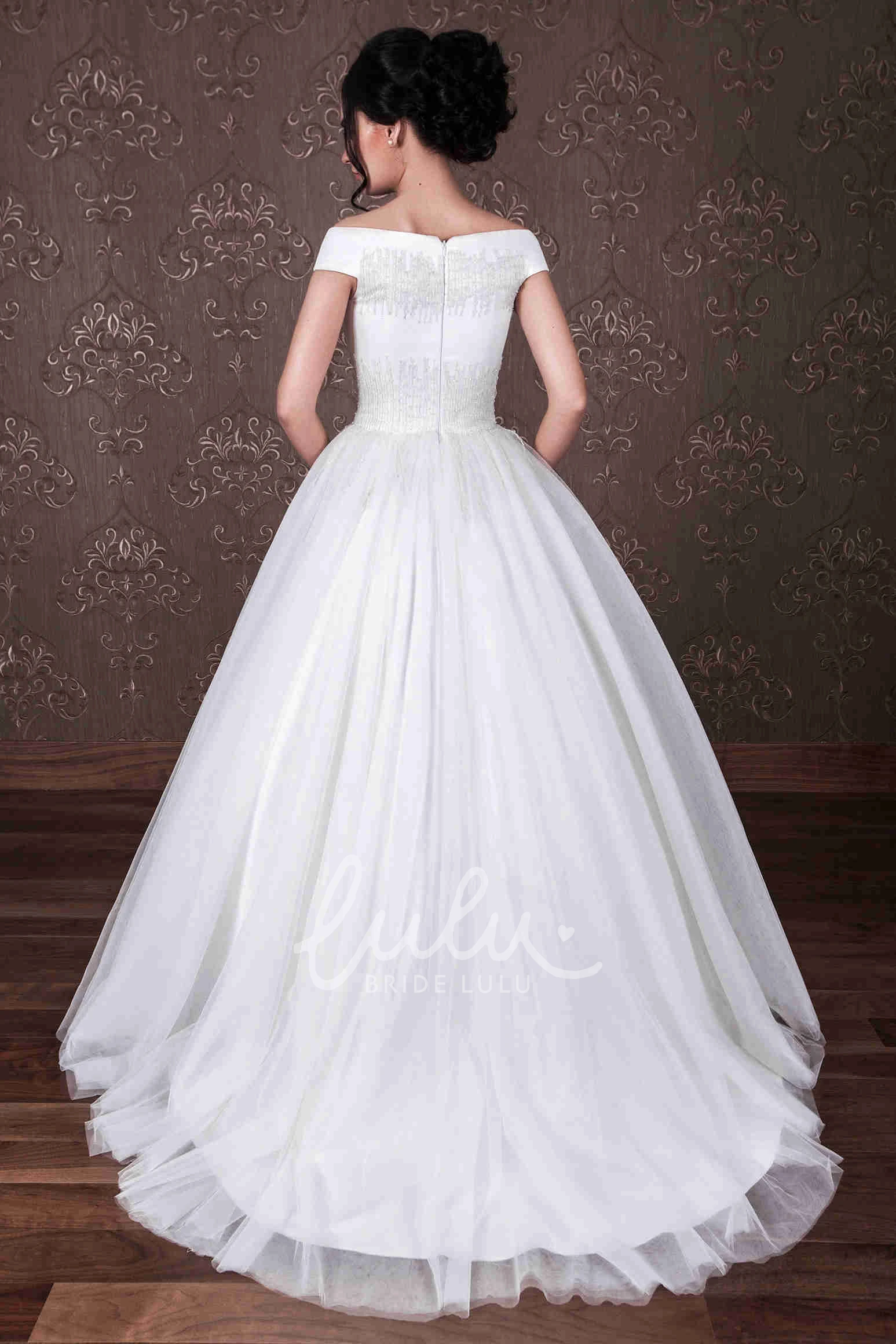 Off-The-Shoulder Tulle Wedding Dress with Beading and Zipper Closure