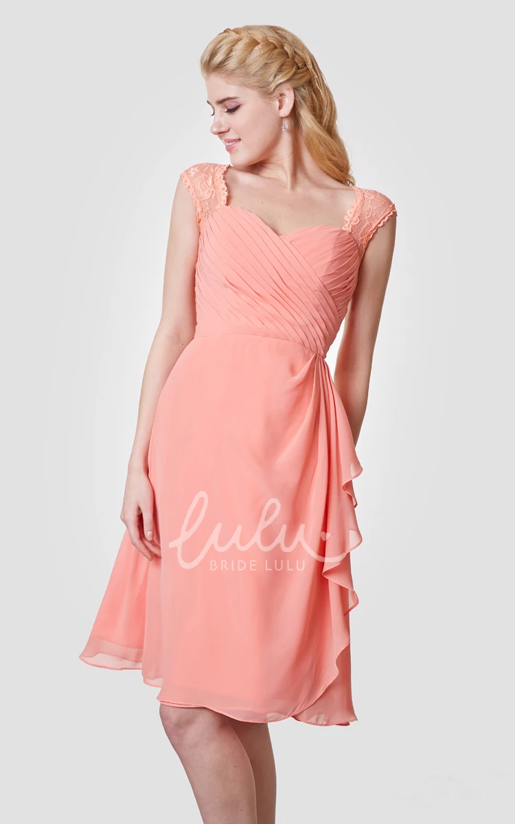 Chiffon Dress with Cap Sleeves Knee Length and Back Keyhole for Women