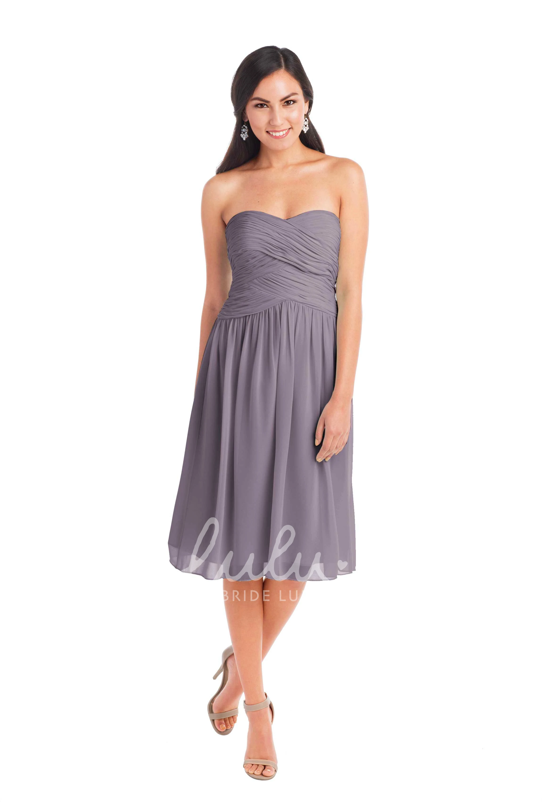 Tea-Length Sweetheart Sleeveless Chiffon Convertible Bridesmaid Dress Criss-Cross Muti-Color