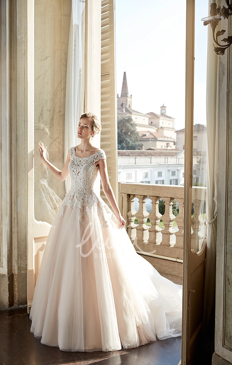 Sleeveless Lace and Tulle Wedding Dress A-Line V-Neck Floor-Length