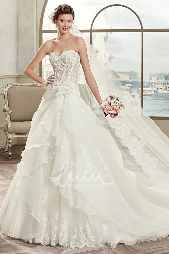 Asymmetrical Ruffles A-Line Wedding Dress with Sweetheart Neckline Lace Corset