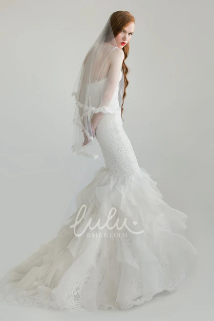 Sleeveless Mermaid Lace&Tulle Wedding Dress With Ruffles Floor-Length Pick-Up