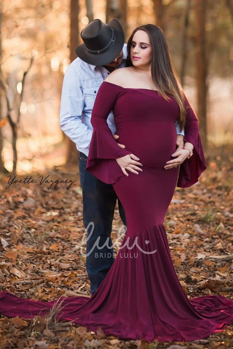 Long Sleeve Mermaid Maternity Prom Dress with Court Train