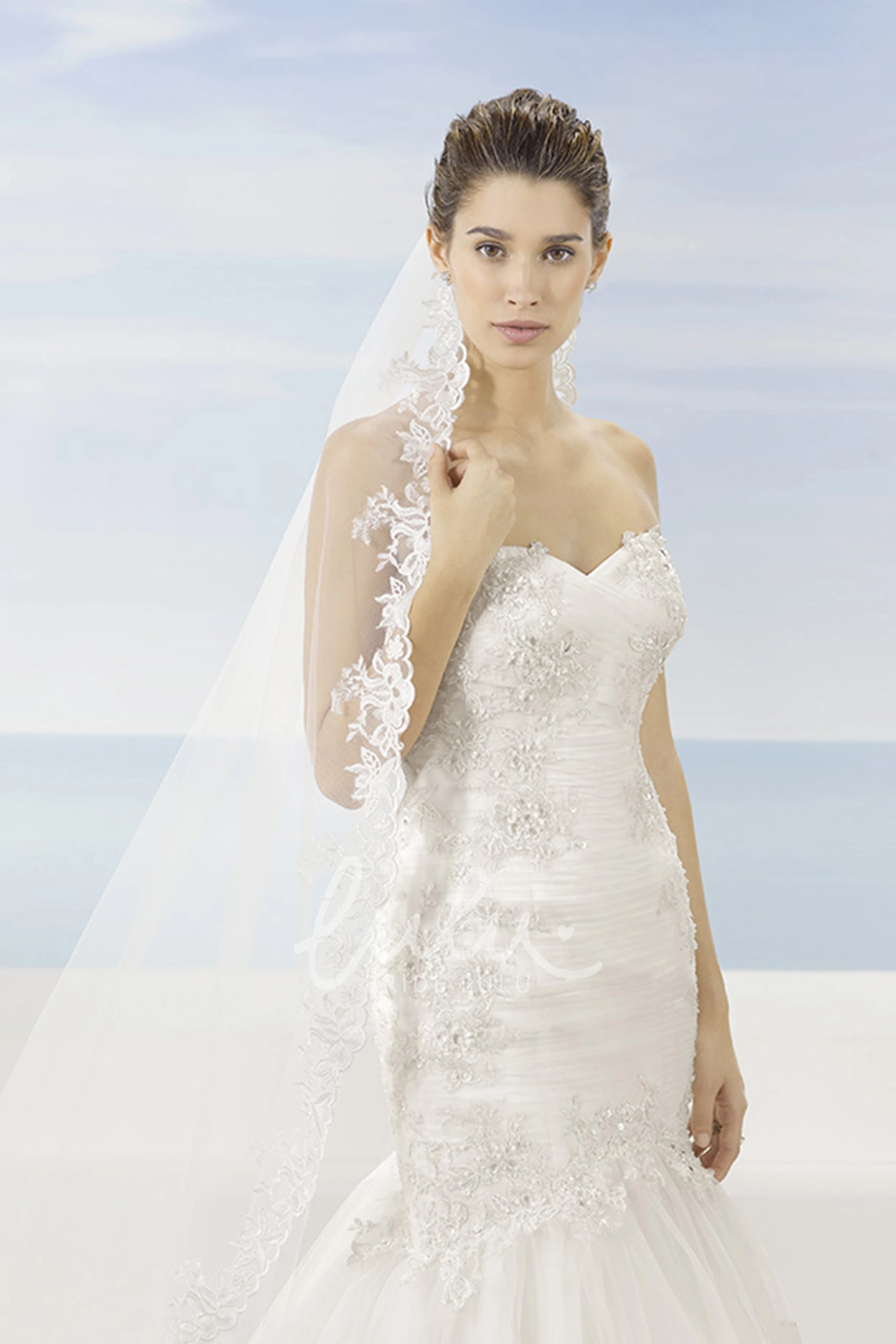 Mermaid Ruched Sweetheart Tulle Wedding Dress with Sweep Train Stunning Bridal Gown