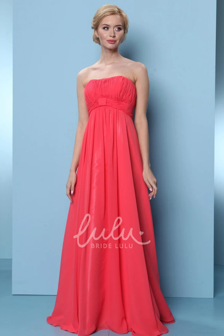 Strapless Ruched Chiffon Bridesmaid Dress with Lace-Up Floor-Length Elegant Women's