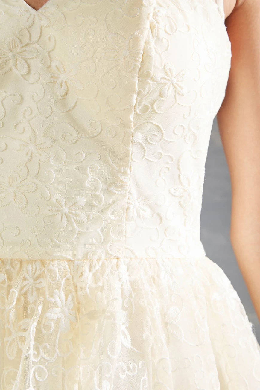 V-Neck Lace Wedding Dress with Back V Midi Length Bridal Gown