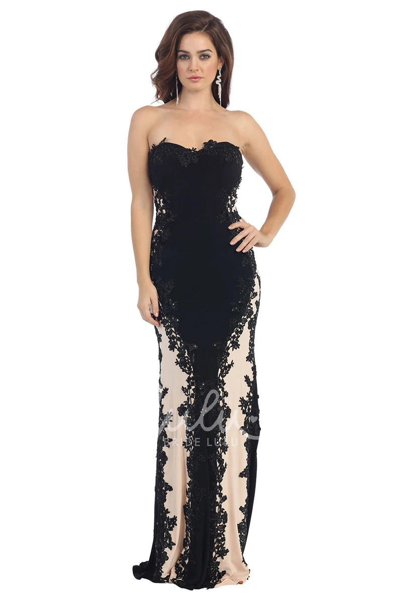 Strapless Lace Jersey Pencil Bridesmaid Dress with Appliques