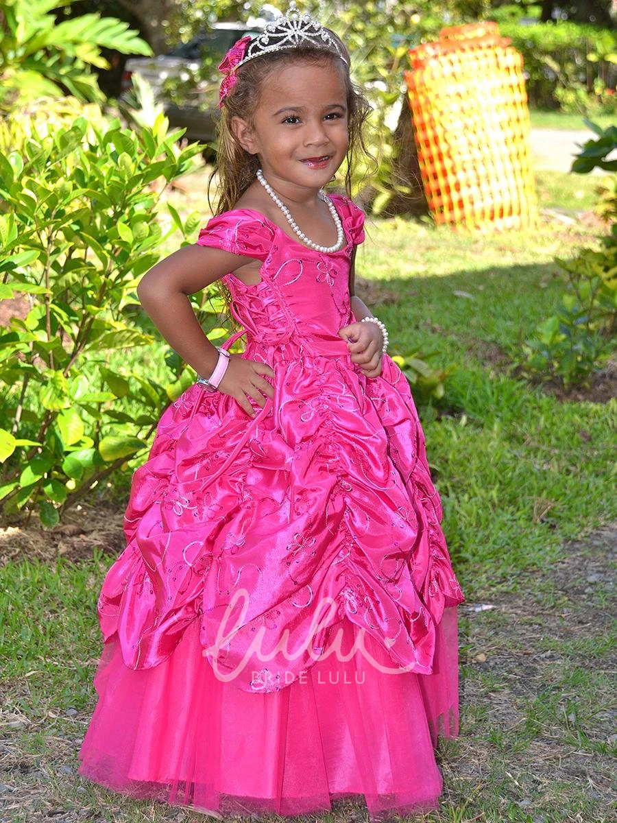 Embroidered Lace Flower Girl Dress with Brooch Ankle-Length Tiered