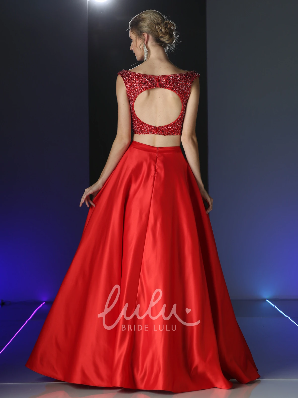 Cap-Sleeve Satin A-Line Dress with Keyhole Beading and Bateau Neckline Bridesmaid Dress