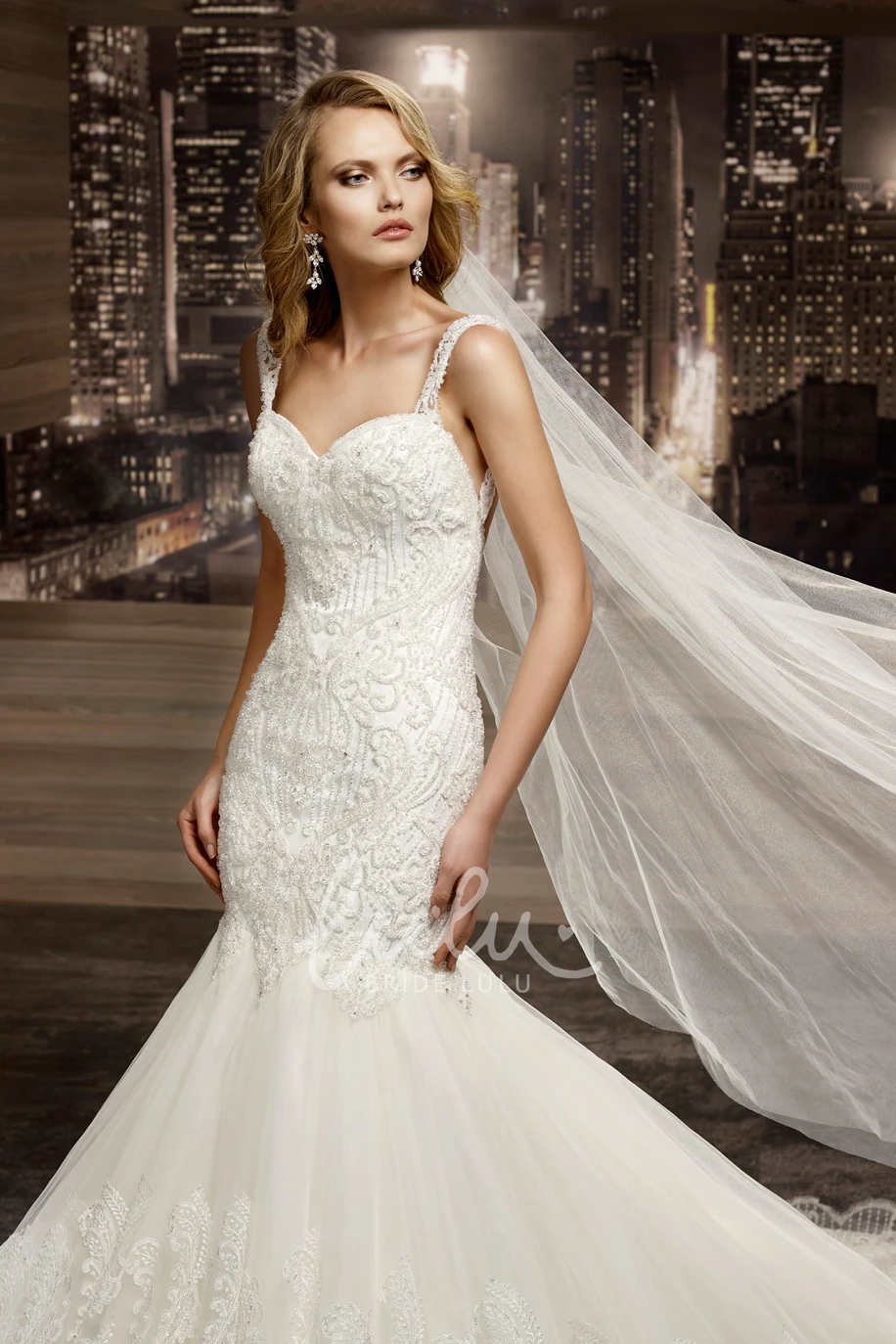 Mermaid Wedding Dress with Sweetheart Neckline Court-train Lace Straps Open Back
