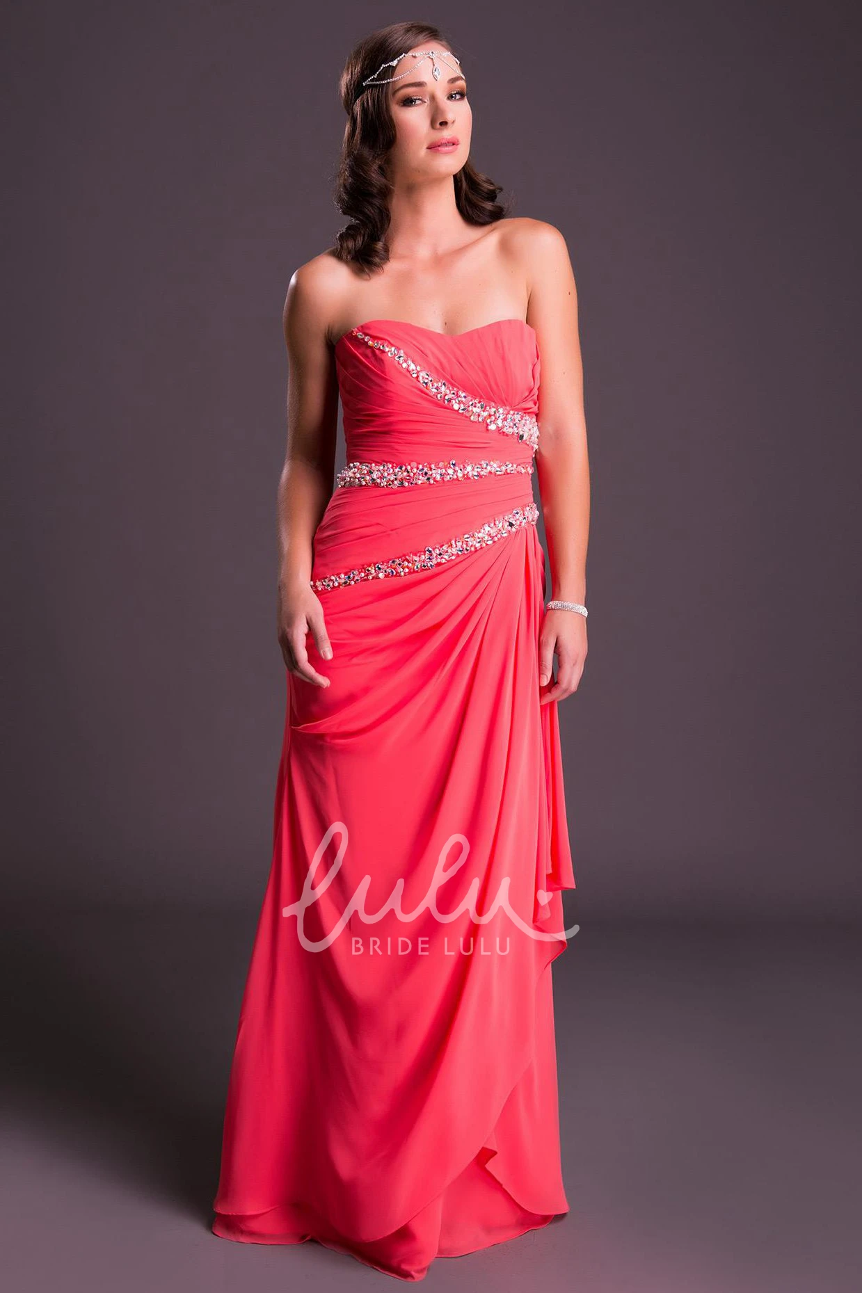 Beaded Sweetheart Sheath Chiffon Prom Dress with Floor-Length and Sleeveless Design Modern Prom Dress