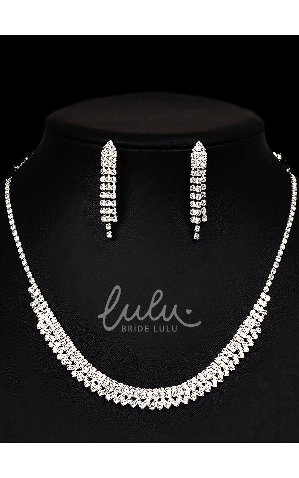 Classic Bridal and Cocktail Party Rhinestone Necklace and Earrings Jewelry Set