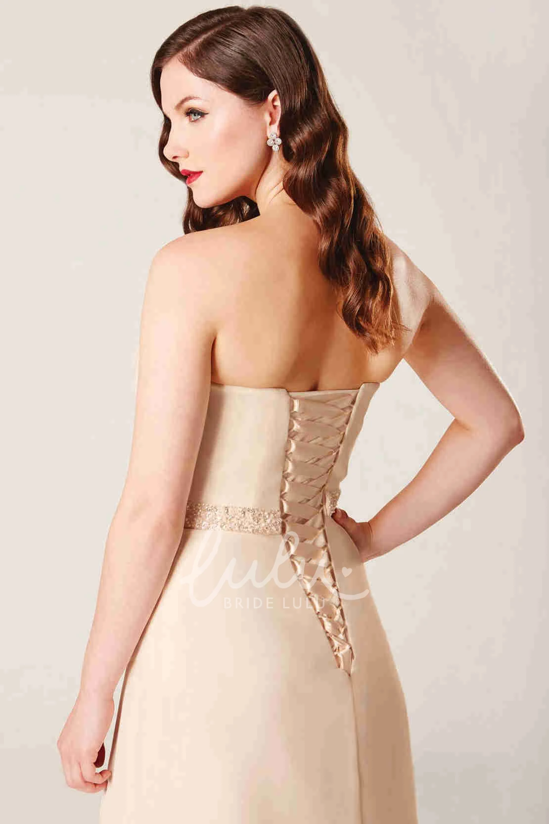 Jeweled Chiffon Bridesmaid Dress with Ruching Strapless Floor-Length