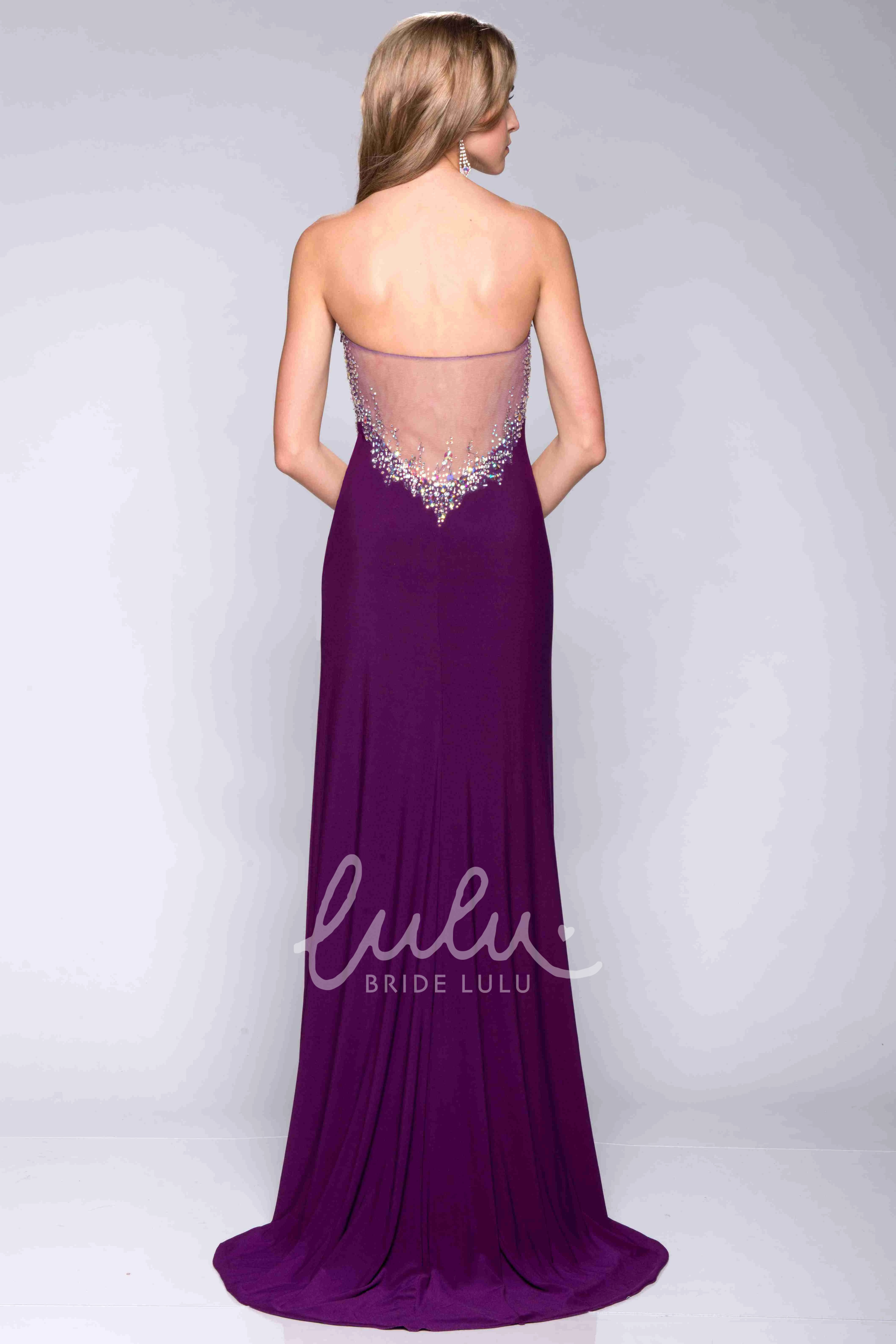 Illusion Back Form-Fitted Jersey Prom Dress with Side Split Flowy Jersey Prom Dress with Illusion Back