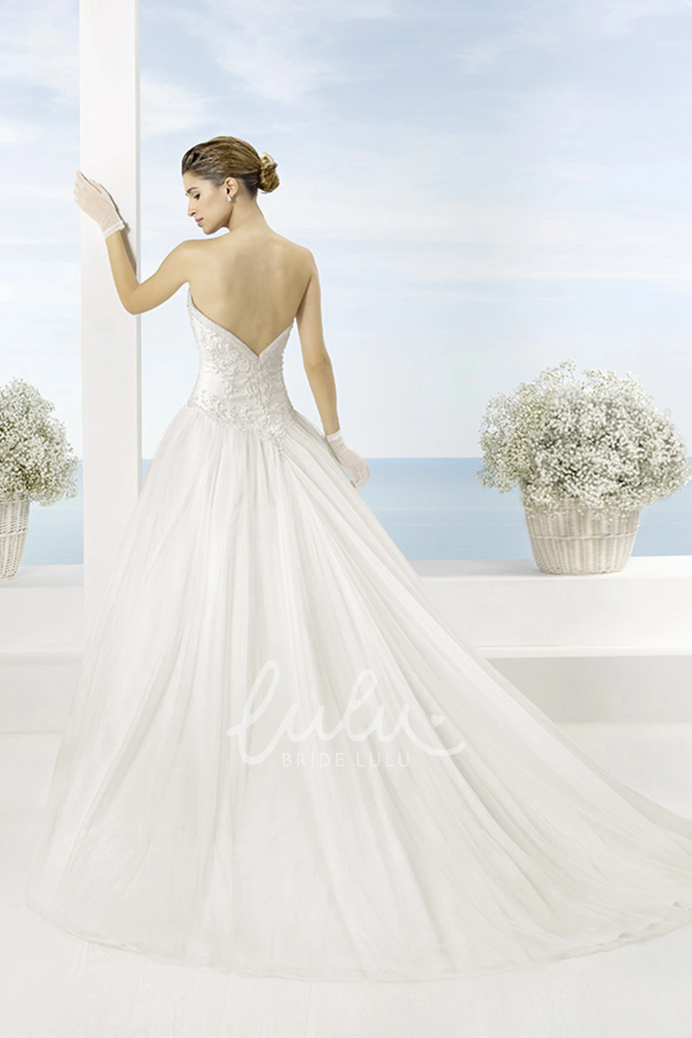 Embroidered Tulle Wedding Dress with Court Train Ball Gown