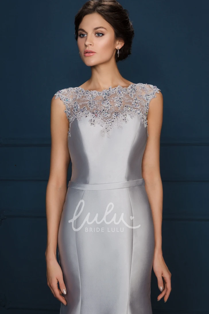 Jewel Neck Satin A-Line Mother Of The Bride Dress with Cap Sleeves