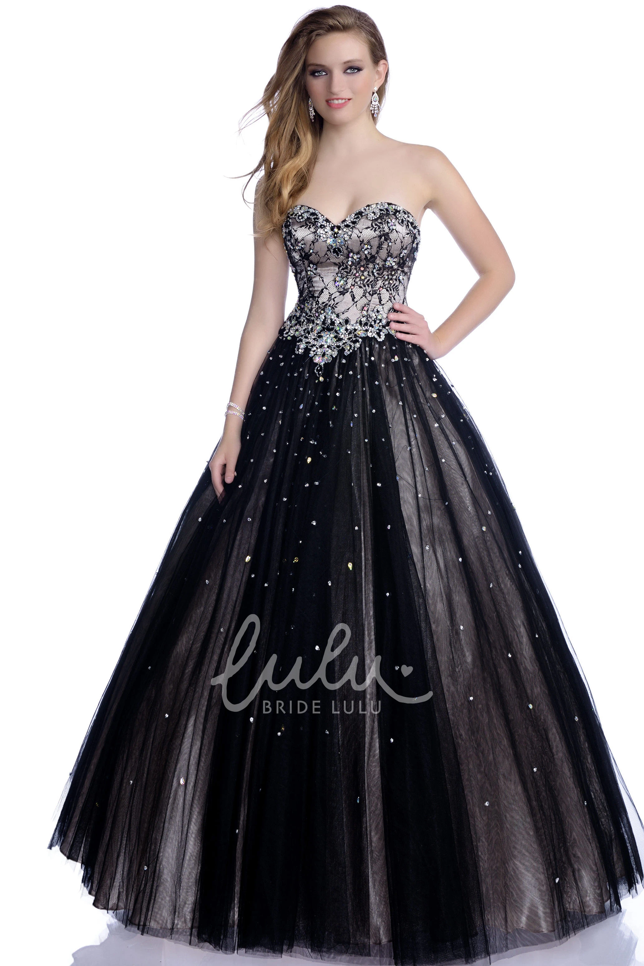 Sequin Embellished A-Line Prom Dress with Sweetheart Neckline and Tulle Skirt