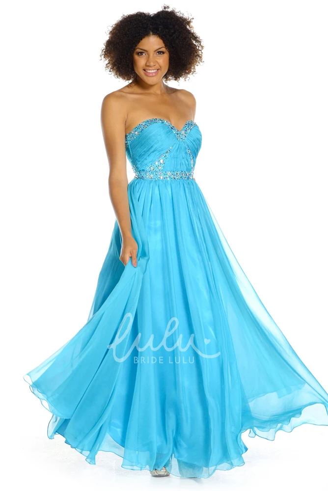 Ruched Sleeveless A-Line Prom Dress with Beading and Pleats Flowy Long Dress