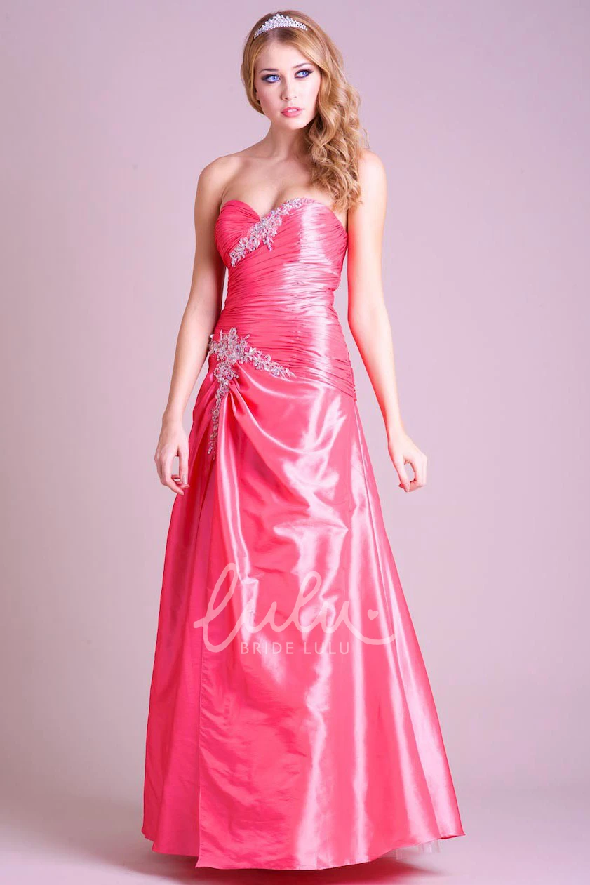 Satin Sweetheart A-Line Prom Dress with Ruching and Draping Floor-Length