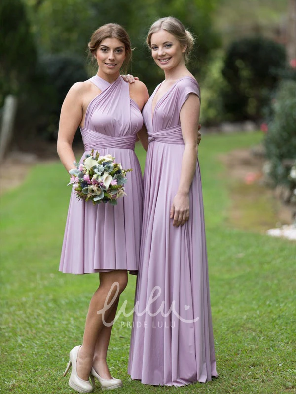 Strapped Ruched Chiffon Bridesmaid Dress Knee-Length Sleeveless